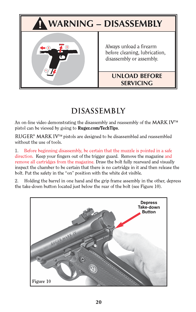 Ruger Mk IV manual, page 20